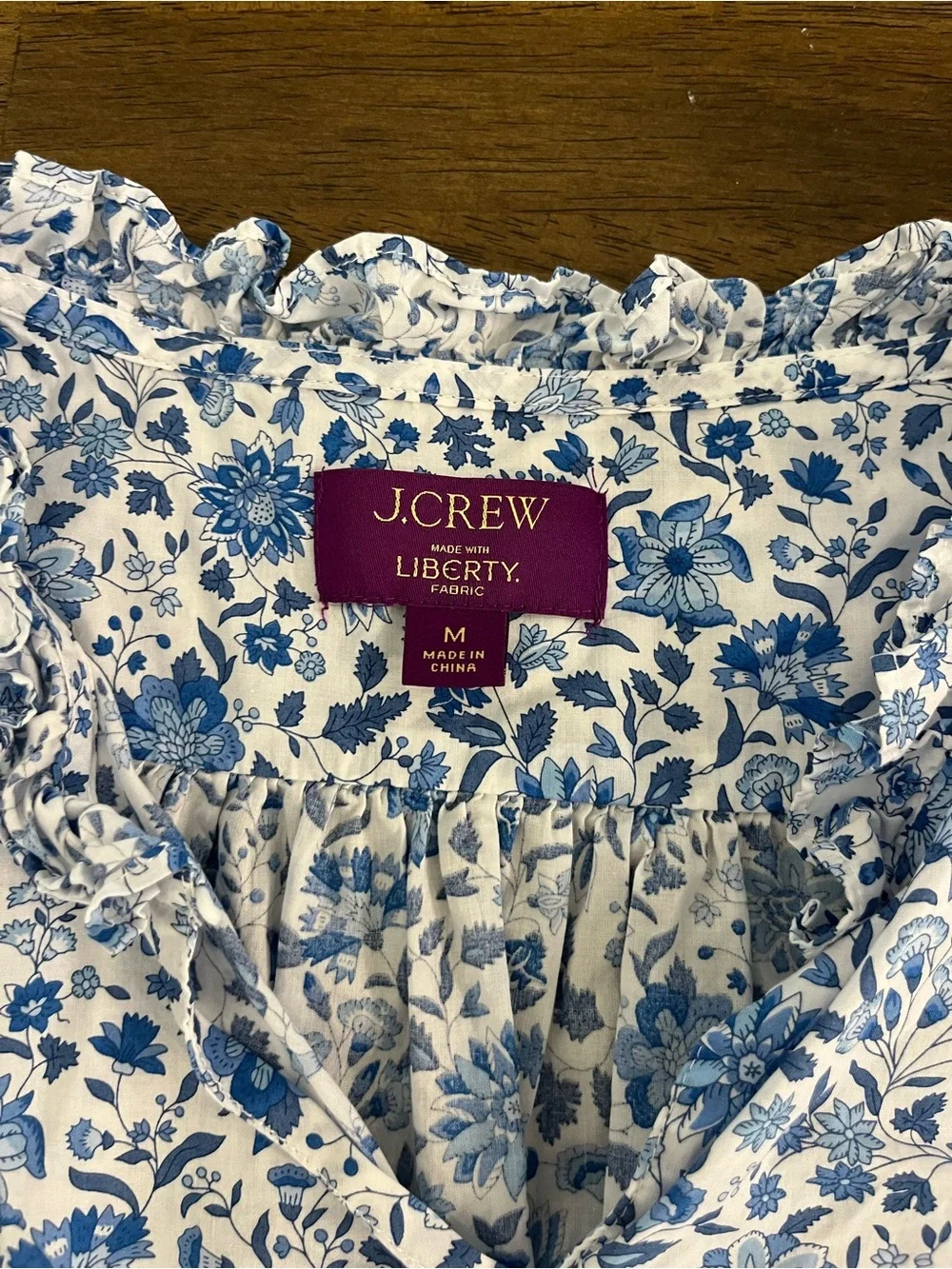 J. Crew Ruffleneck Keyhole Top in Liberty Grace Emily Bell fabric Cotton Medium